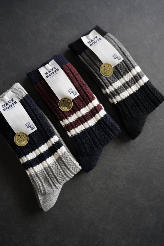 MEN NAVY ROOTS ネイビールーツ バイカラーカノコリブソックス