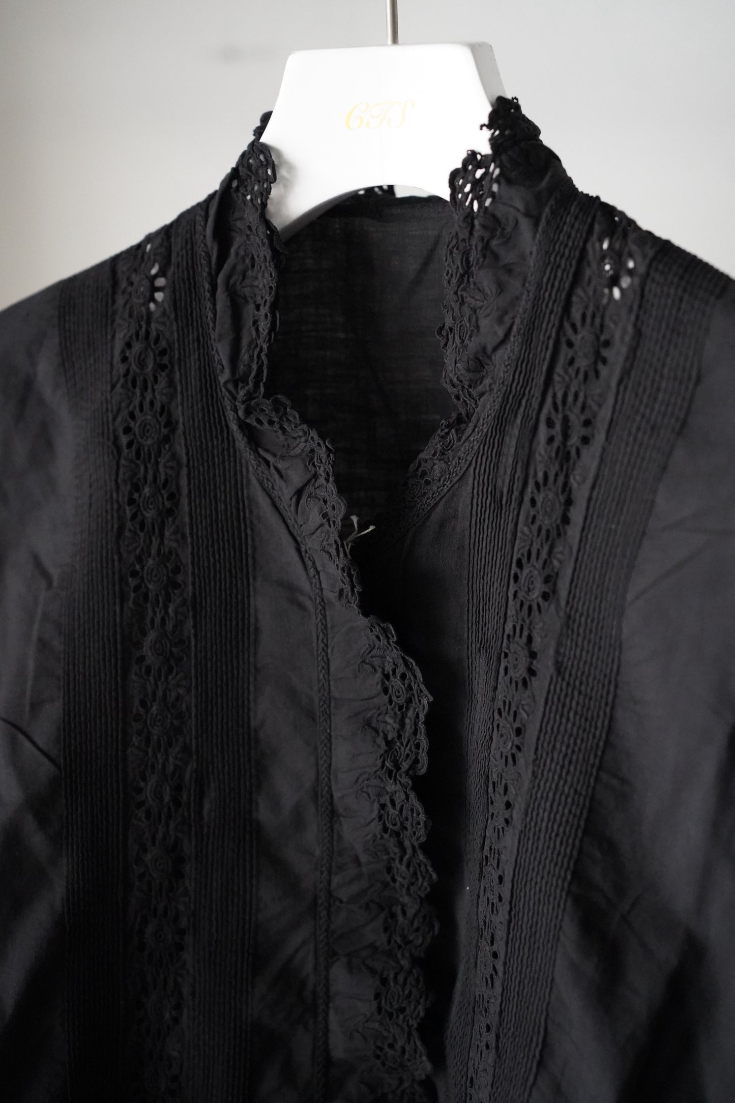 WOMEN VINTAGE 1900-1920's Antique French Cotton Blouse black #3
