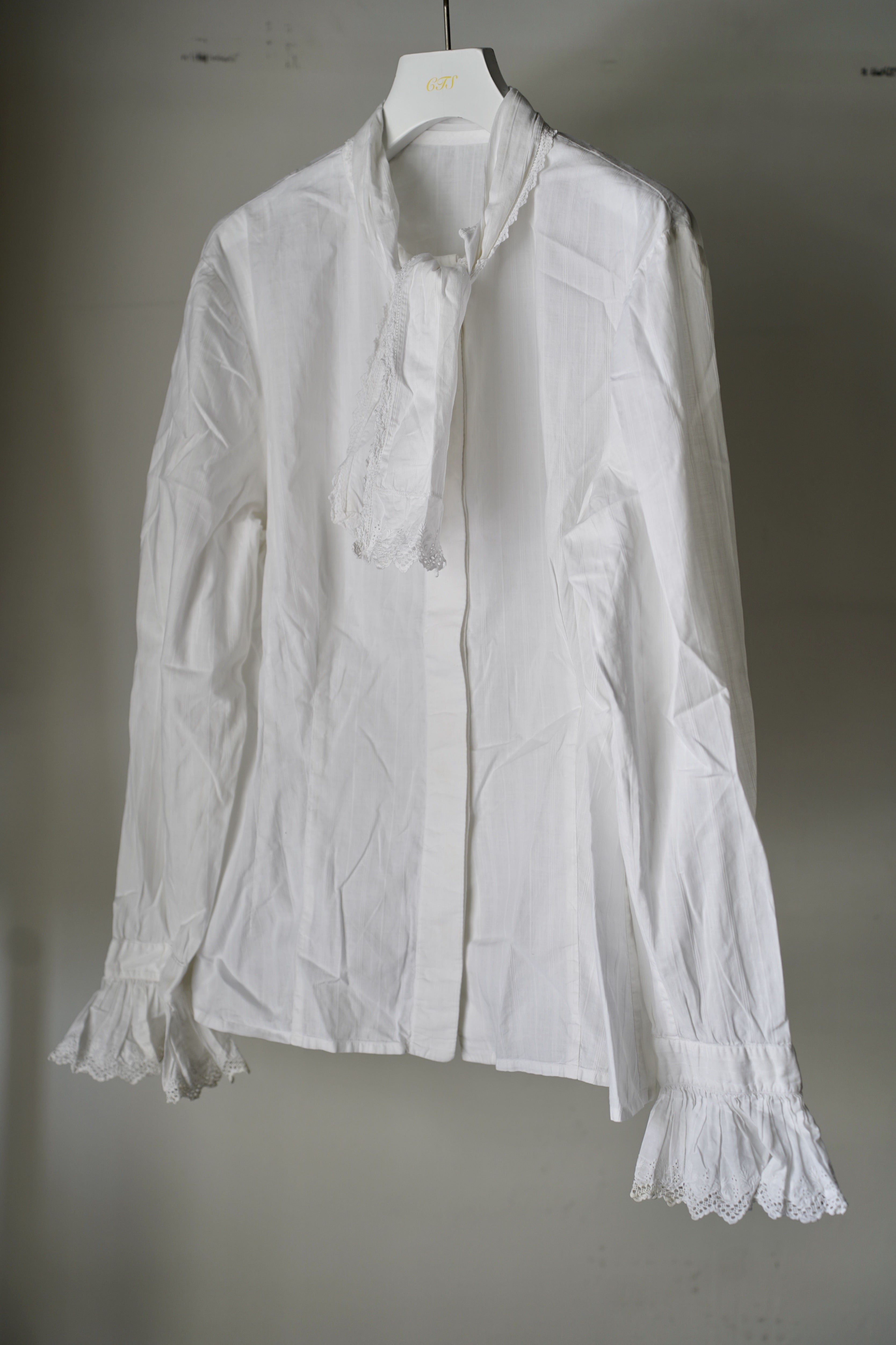 フランスビンテージ コットンフリルブラウス ホワイト Antique Cotton Frill Blouse（アンティーク コットン フリル