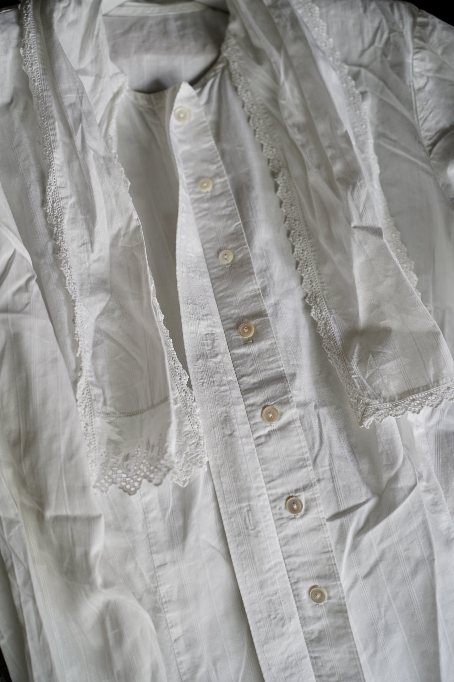 WOMEN VINTAGE 1900-1920's Antique French Cotton Blouse white #8