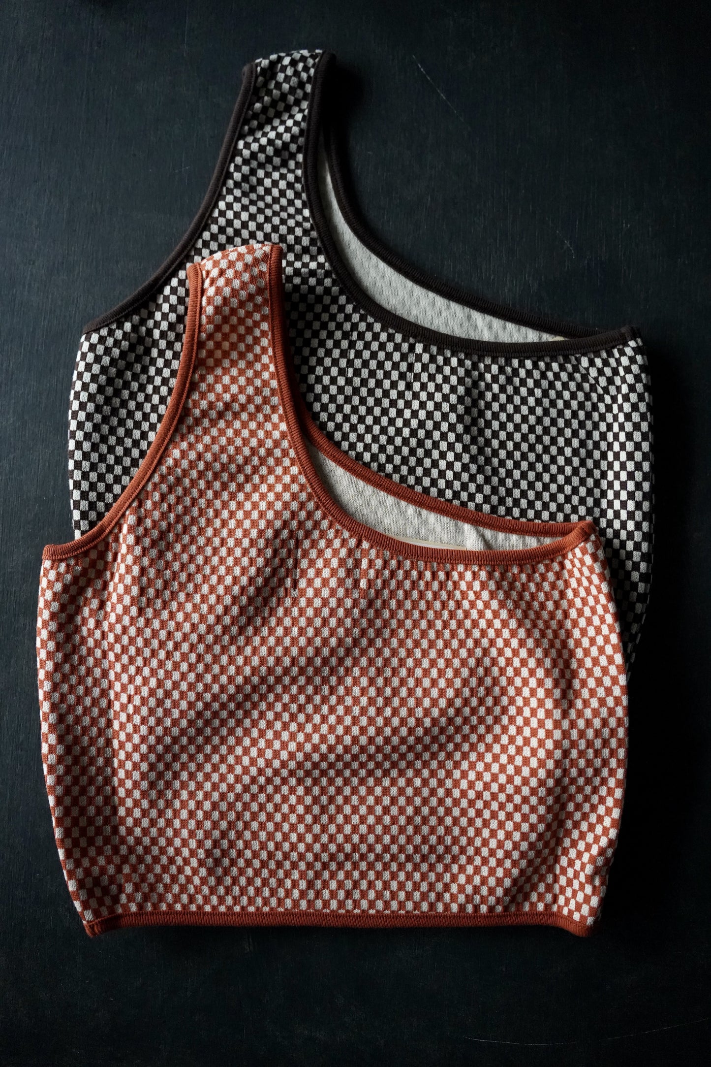 WOMEN jonnlynx/ジョンリンクス block check one shoulder tank