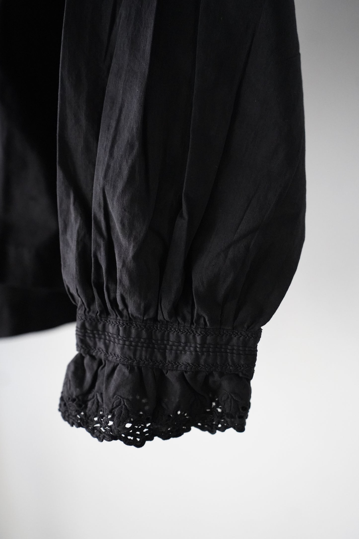 WOMEN VINTAGE 1900-1920's Antique French Cotton Blouse black #3