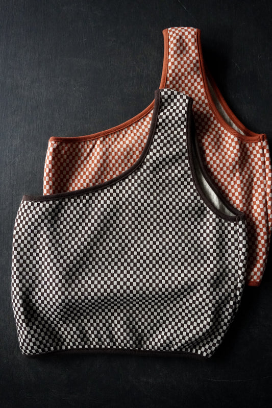 WOMEN jonnlynx/ジョンリンクス block check one shoulder tank