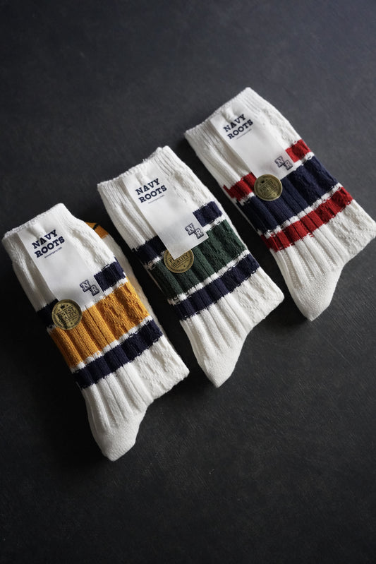 MEN NAVY ROOTS ネイビールーツ ケーブルボーダーソックス