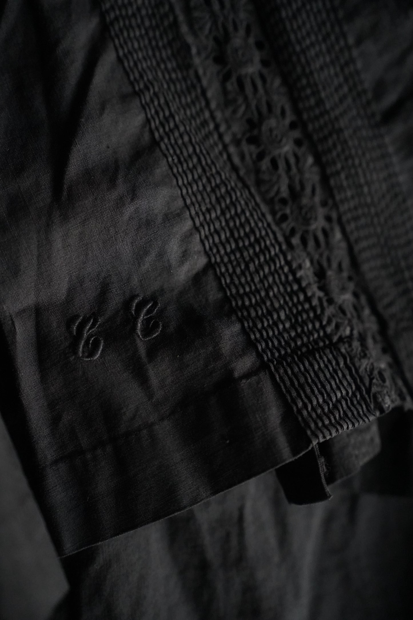 WOMEN VINTAGE 1900-1920's Antique French Cotton Blouse black #3