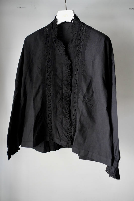 WOMEN VINTAGE 1900-1920's Antique French Cotton Blouse black #3