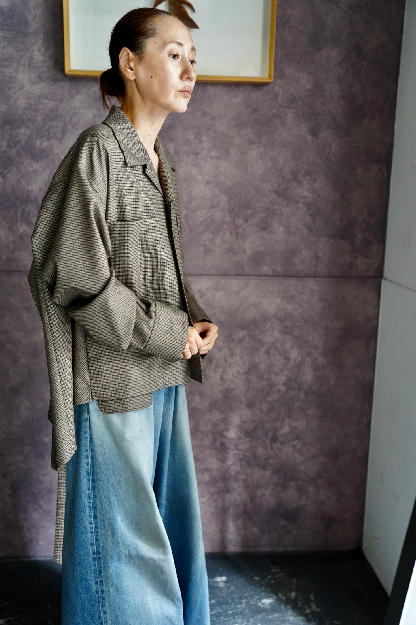 WOMEN RYU KAGA Wool flannel open back shirt