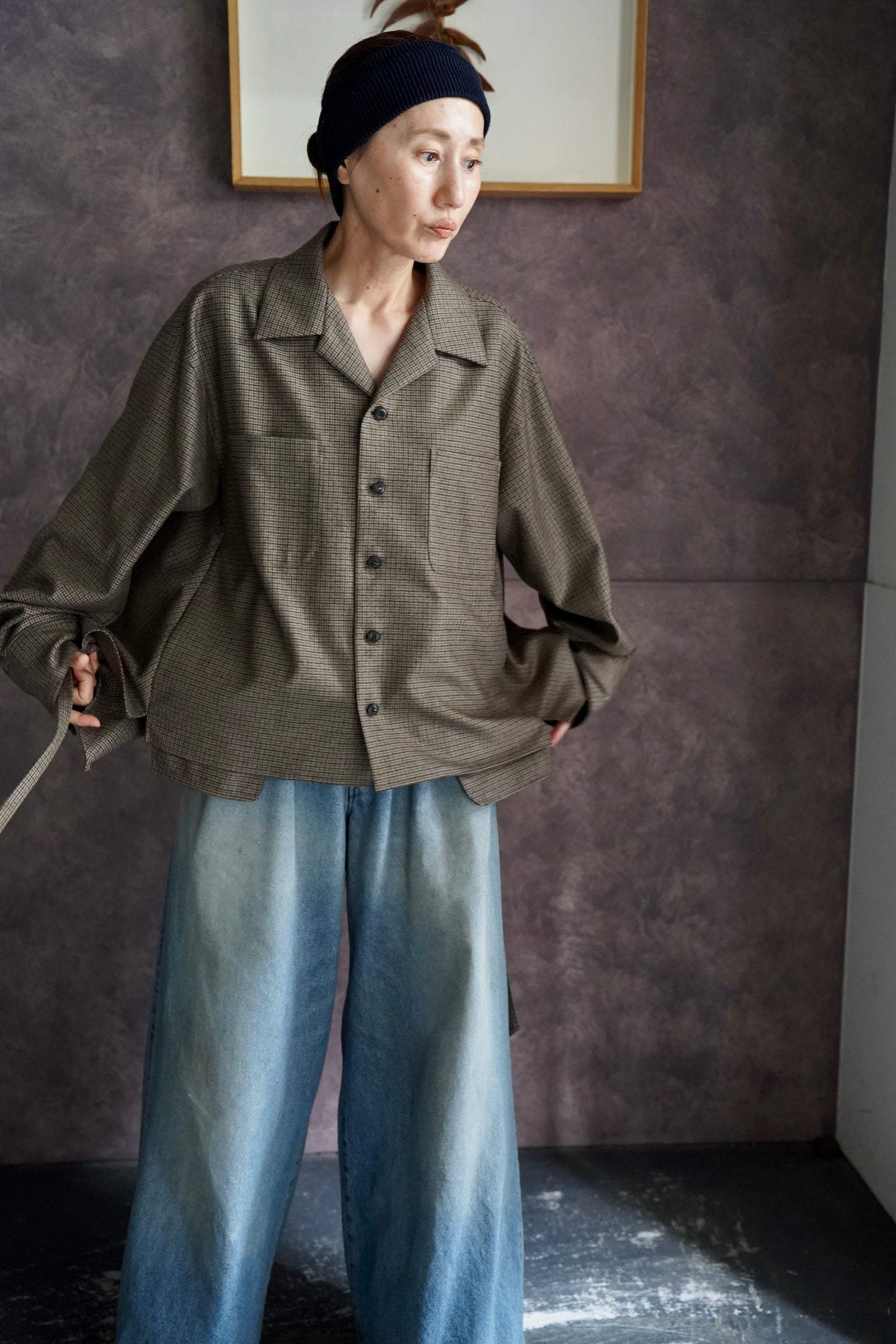 WOMEN RYU KAGA Wool flannel open back shirt