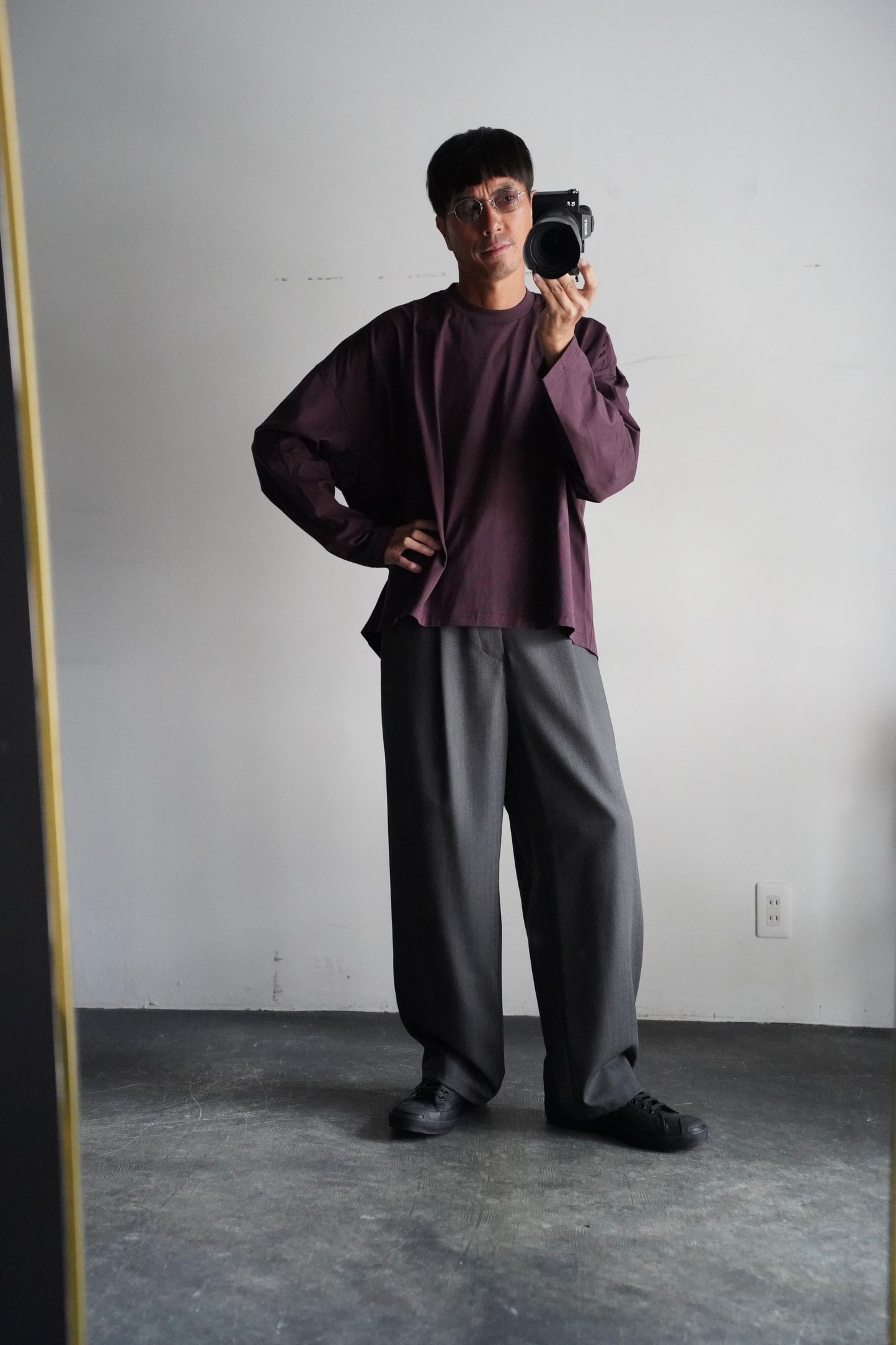 MEN Graphpaper Melange Herringbone Stripe Chef Track Pants