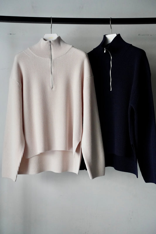 WOMEN BATONER / バトナー SOLID WOOL RIB HALF ZIP