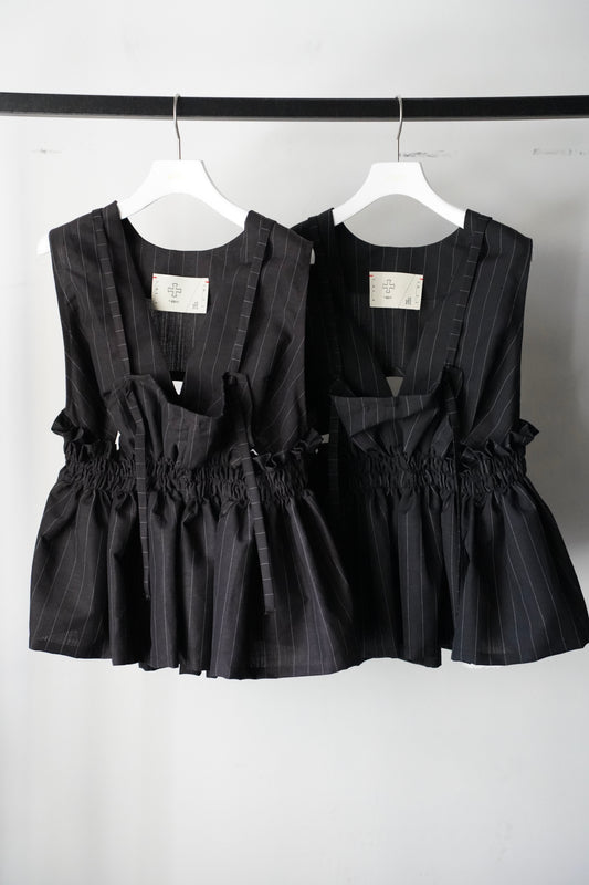 WOMEN Y.A.Acc/ ワイエーアク lots of gather blouse -wool linen strip-