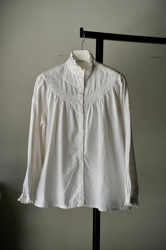 WOMEN VINTAGE 1900-1920's Antique French Cotton Blouse white #2
