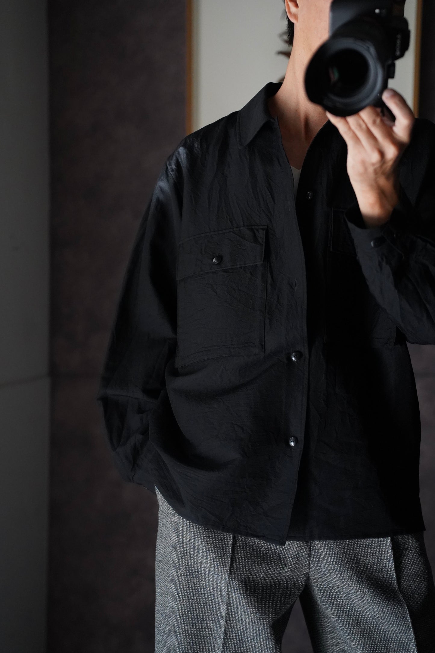 MEN blurhms/ブラーム Washed Wool Silk Military Shirt