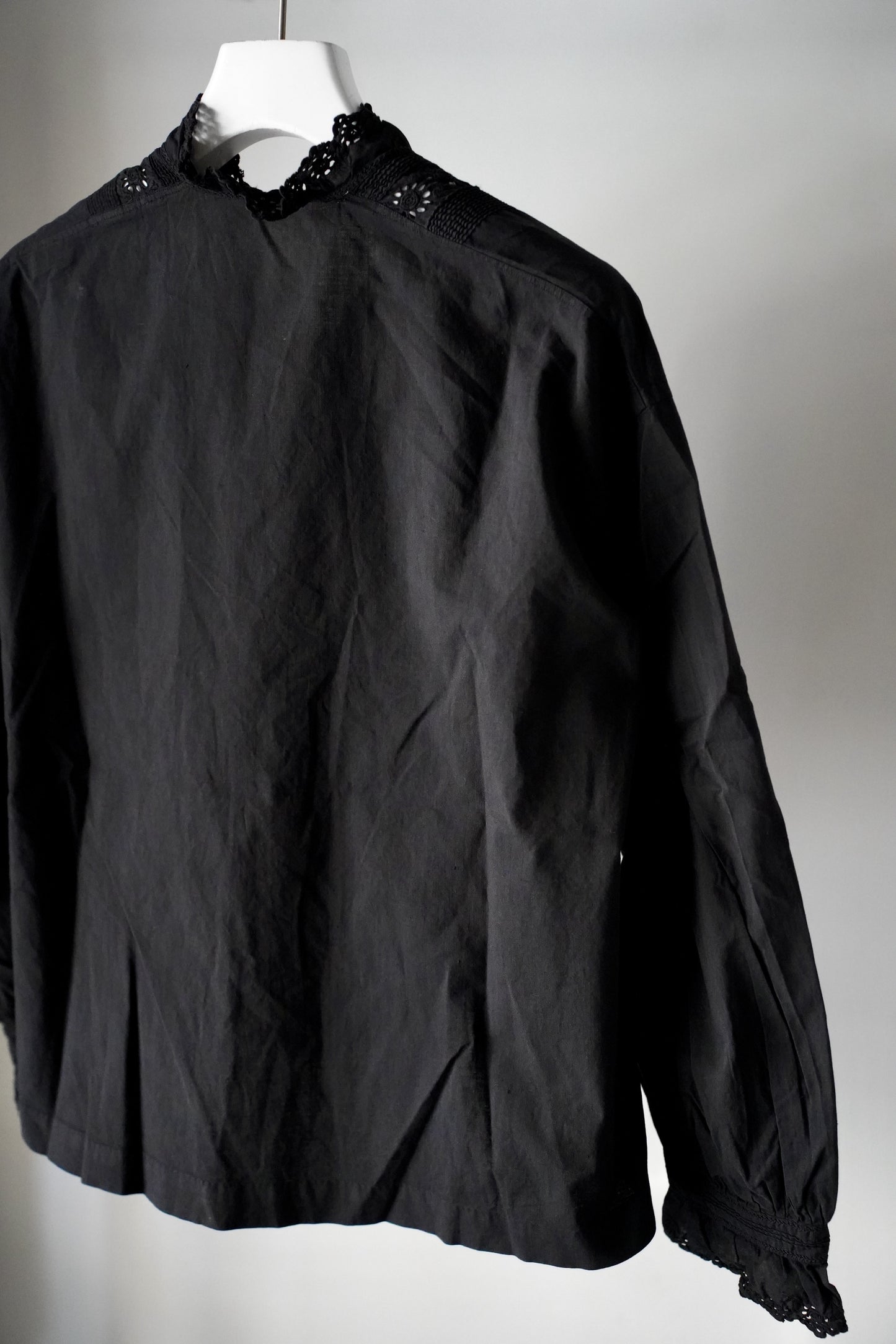 WOMEN VINTAGE 1900-1920's Antique French Cotton Blouse black #3