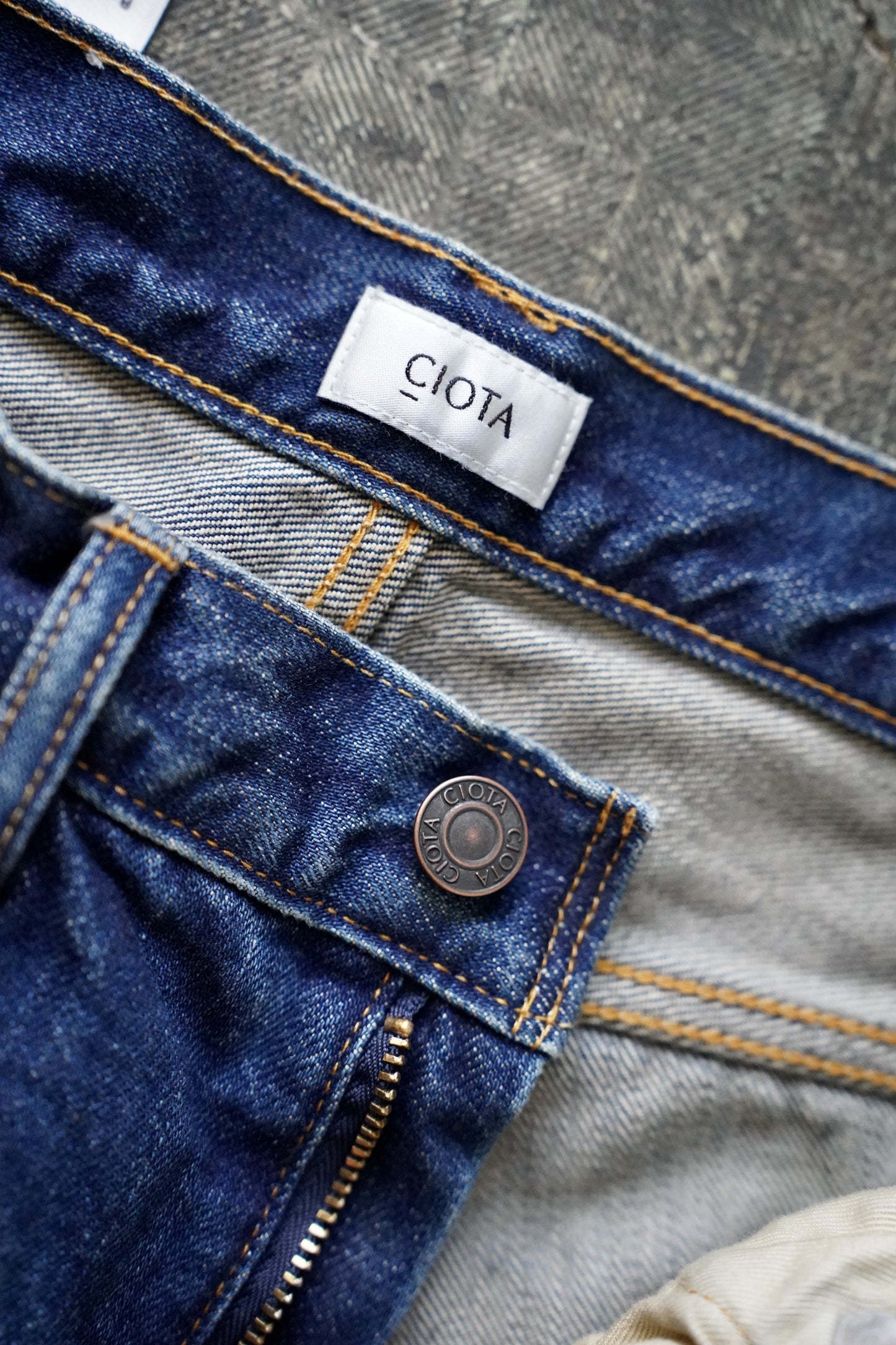 MEN CIOTA/シオタ Tapered 5 Pocket Pants Dark Blue Damage