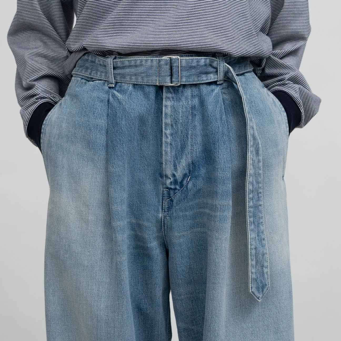 MEN Graphpaper Selvage Denim Belted Pants-INDIGO_LIGHT FADE-