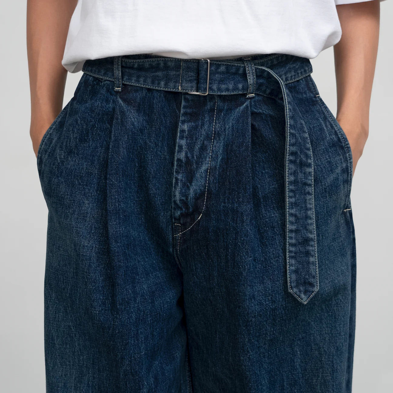 MEN Graphpaper Selvage Denim Belted Pants-INDIGO_DARK FADE-