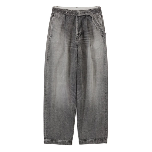 MEN Graphpaper Selvage Denim Belted Pants-BLACK_LIGHT FADE-