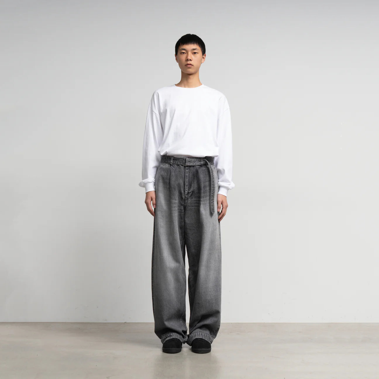 MEN Graphpaper Selvage Denim Belted Pants-BLACK_LIGHT FADE-