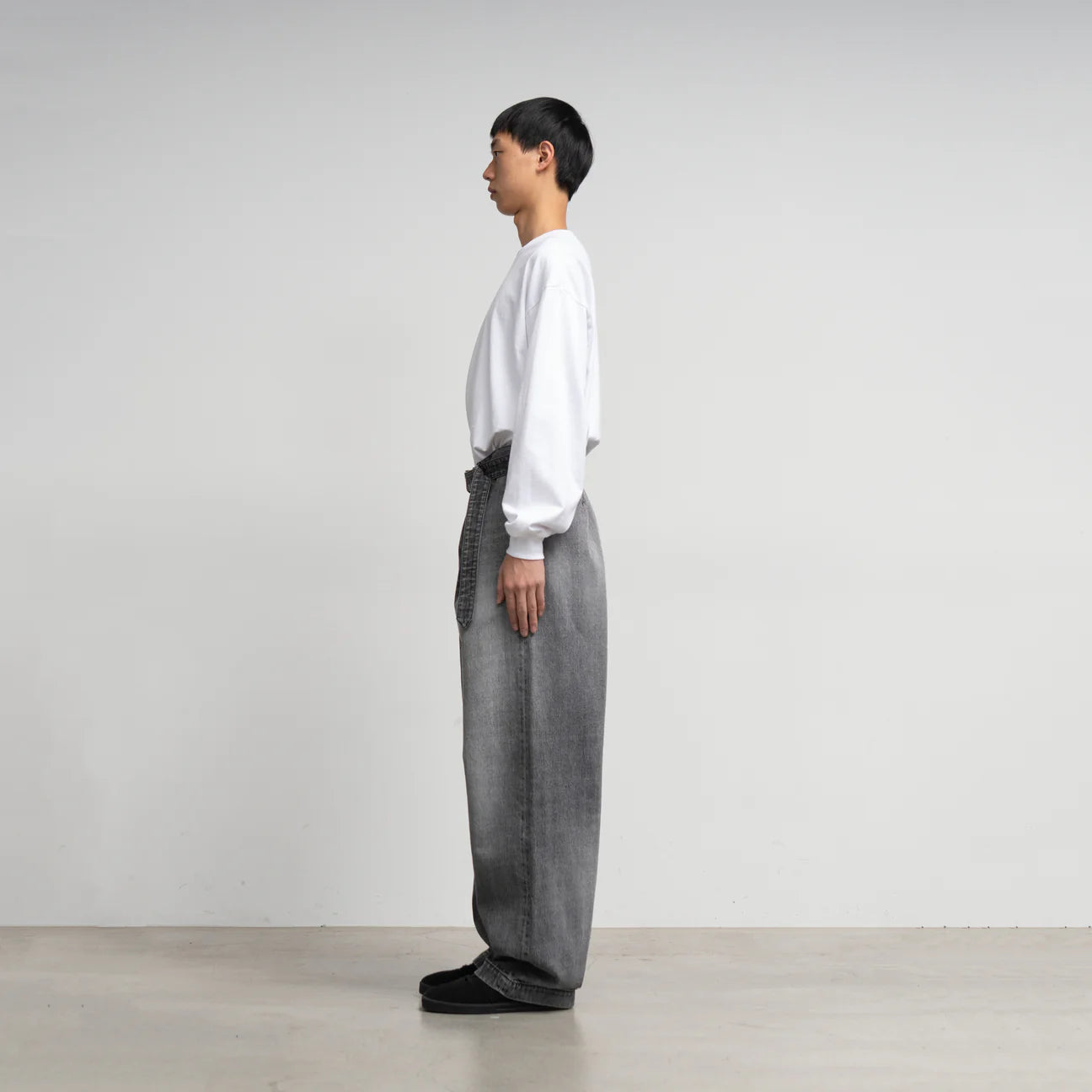 MEN Graphpaper Selvage Denim Belted Pants-BLACK_LIGHT FADE-