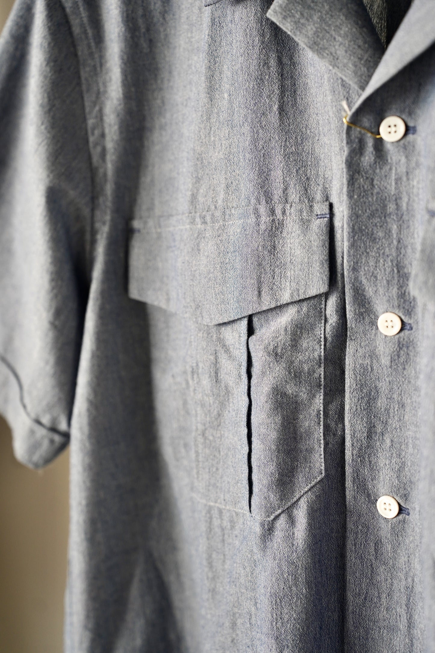 MEN　niuhans / ニュアンス　Dry Touched Cotton Dubgaree Open Collar S/S Shirt