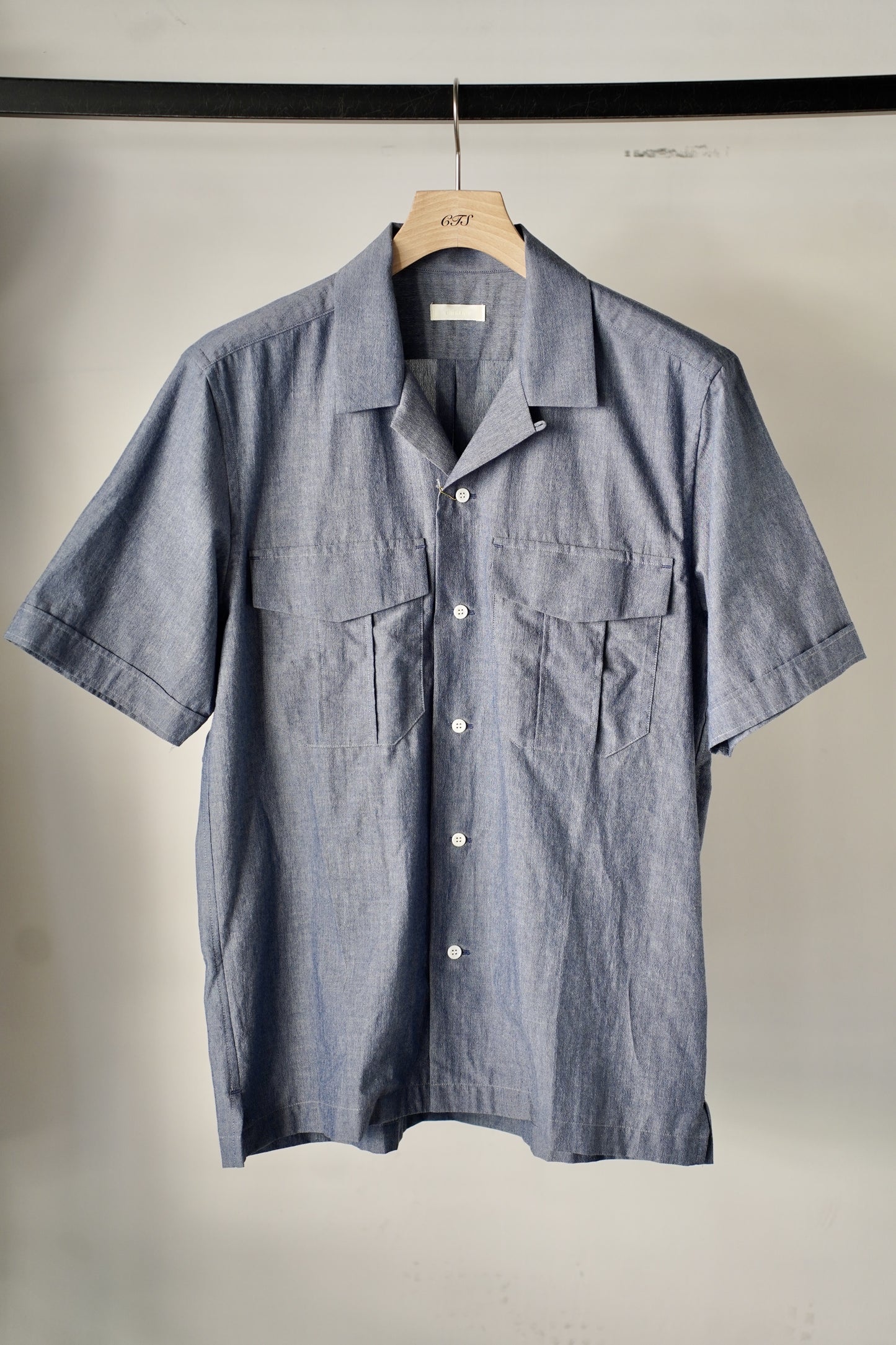 MEN　niuhans / ニュアンス　Dry Touched Cotton Dubgaree Open Collar S/S Shirt