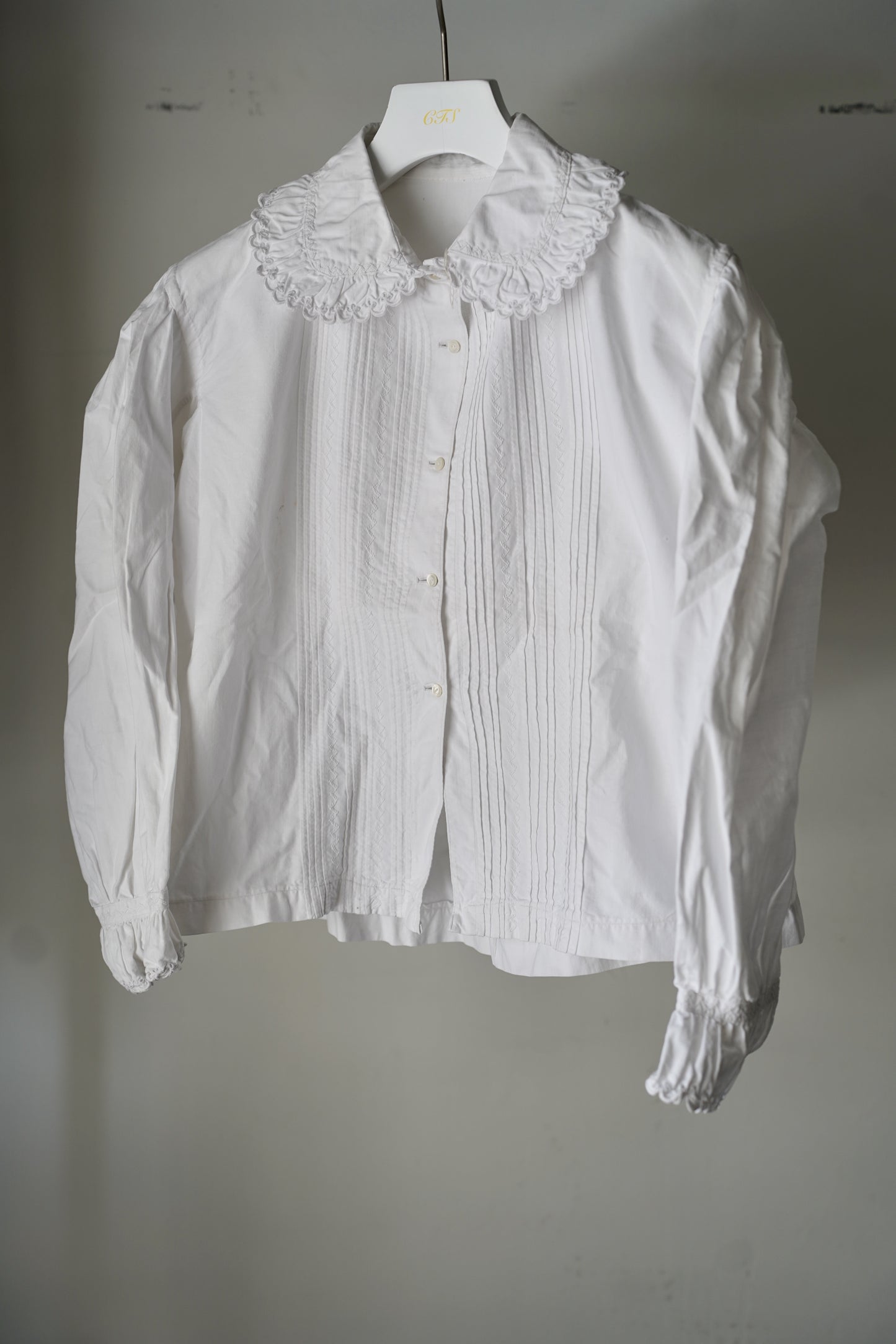 WOMEN　VINTAGE　1900-1920's Antique French Cotton Blouse white #5