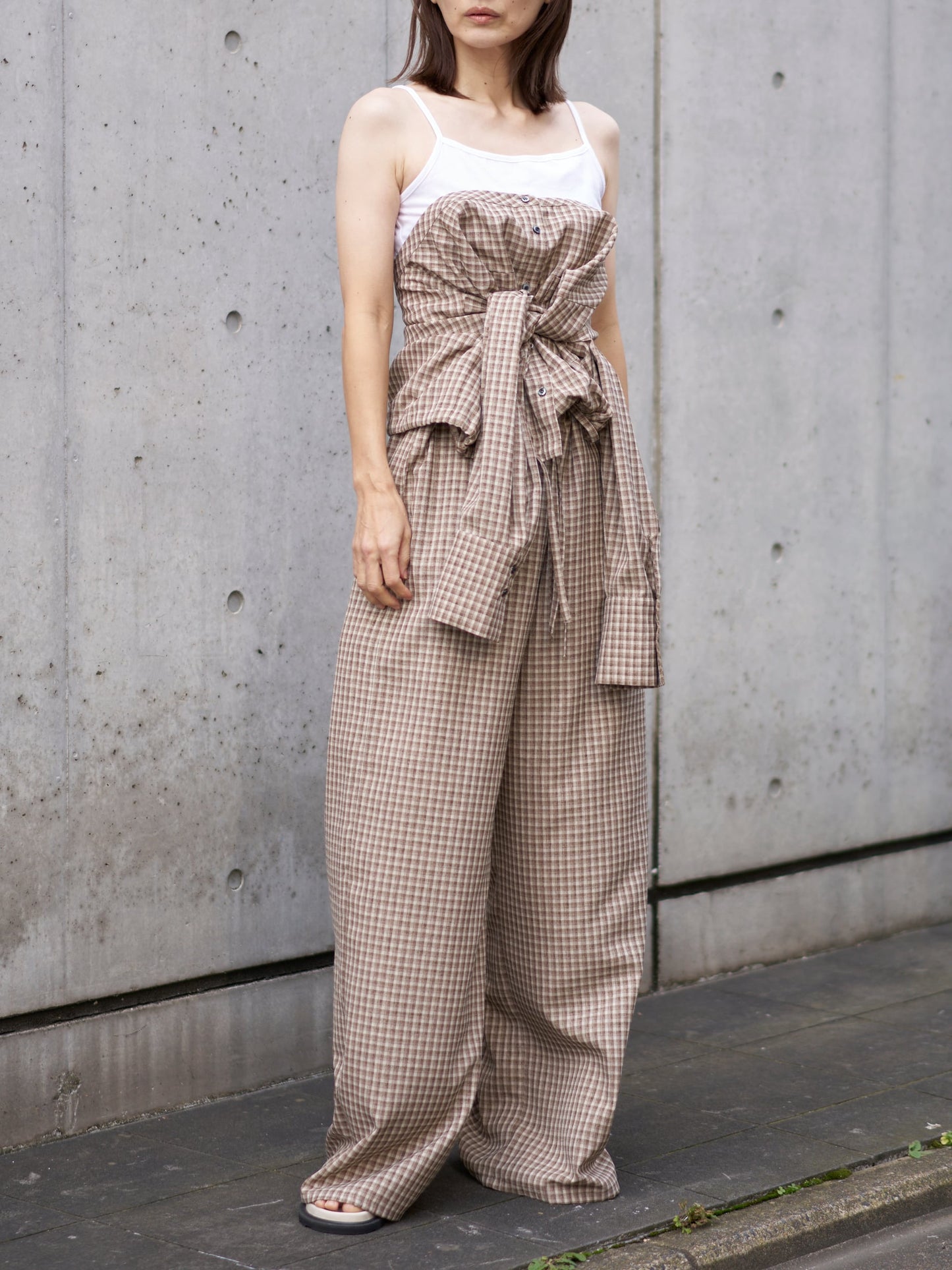 WOMEN　oll/オール　slow off shoulder check shirt