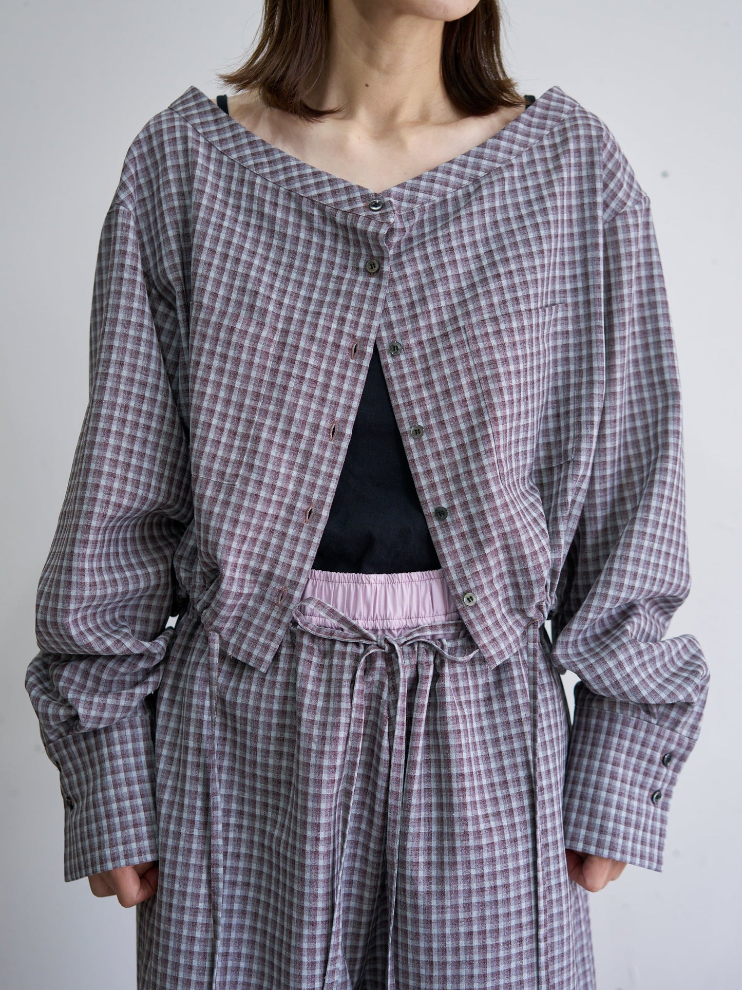 WOMEN　oll/オール　slow off shoulder check shirt
