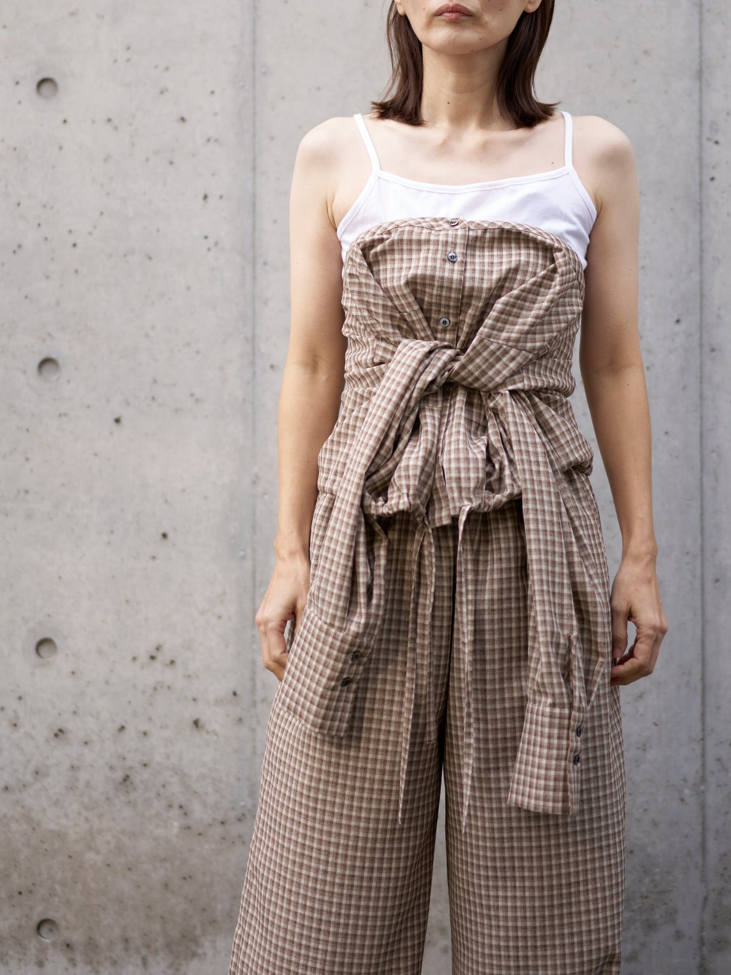 WOMEN　oll/オール　slow off shoulder check shirt