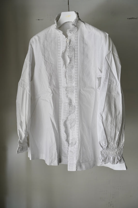 WOMEN　VINTAGE　1900-1920's Antique French Cotton Blouse white #4