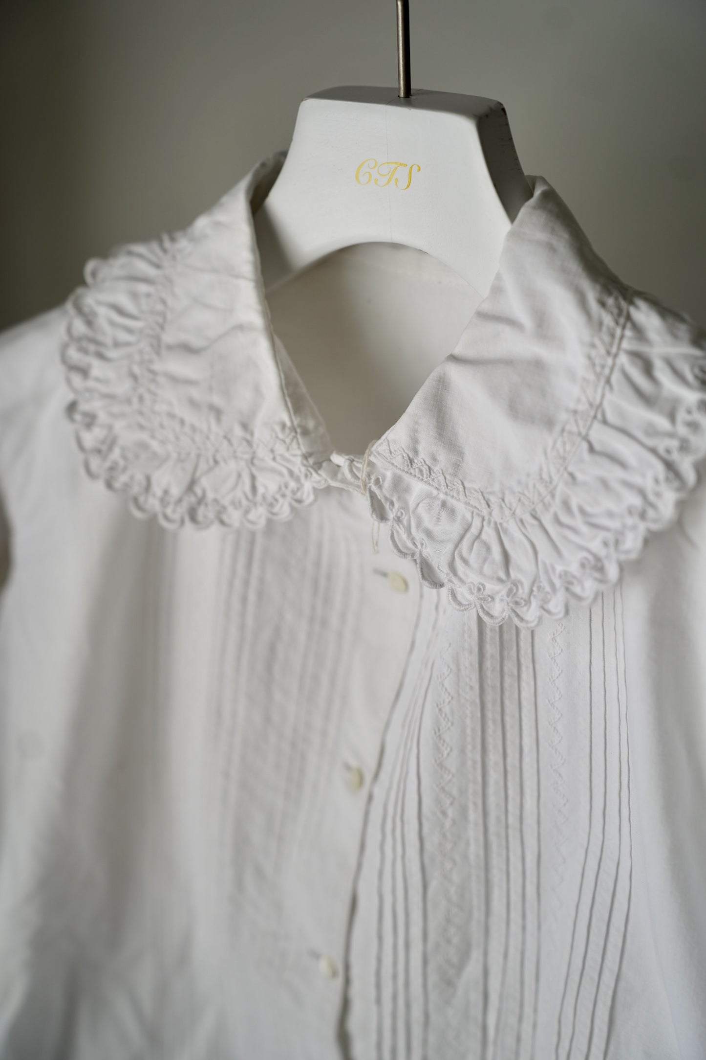 WOMEN　VINTAGE　1900-1920's Antique French Cotton Blouse white #5