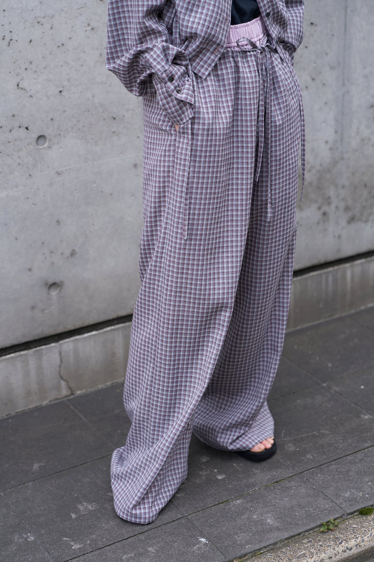 WOMEN　oll/オール　slow check double waist pants