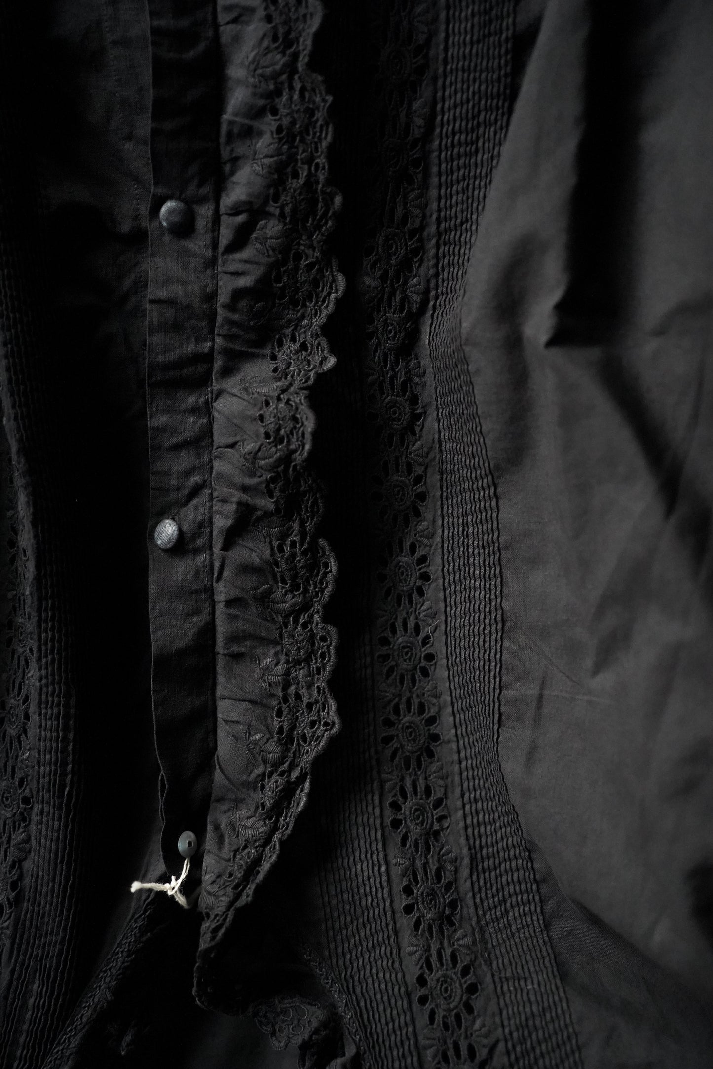 WOMEN　VINTAGE　1900-1920's Antique French Cotton Blouse black #3