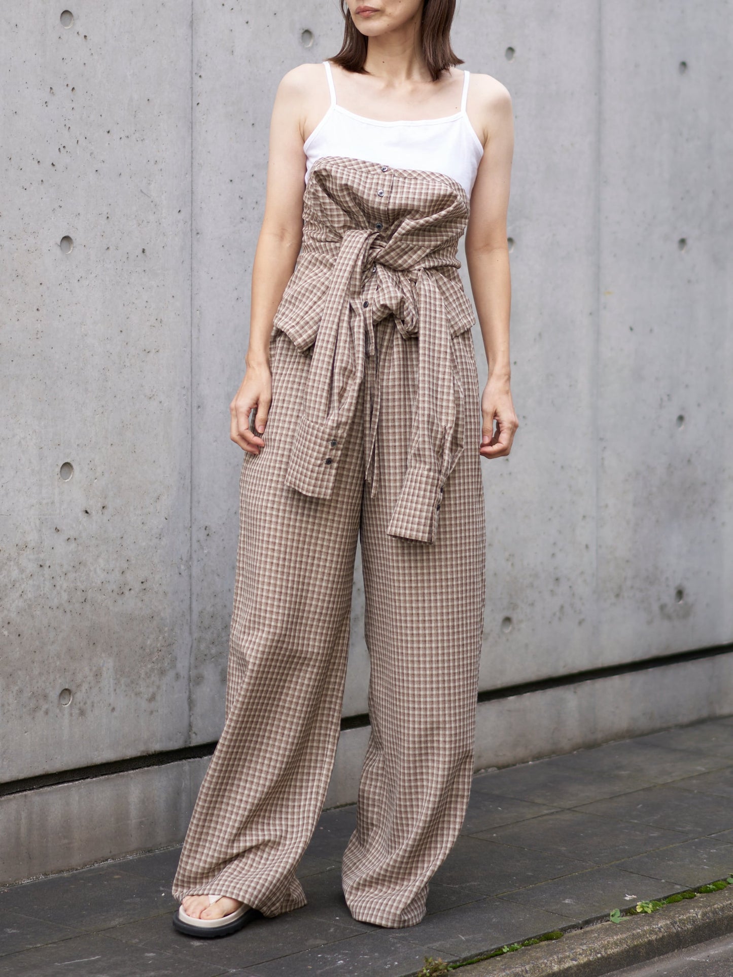 WOMEN　oll/オール　slow check double waist pants