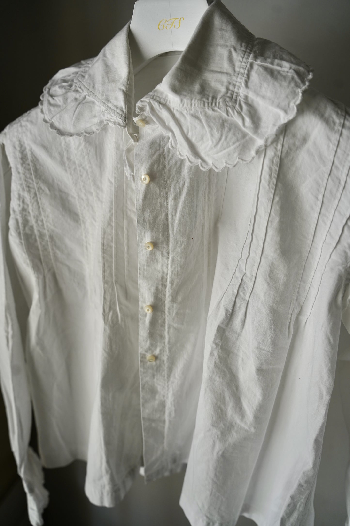 WOMEN　VINTAGE　1900-1920's Antique French Cotton Blouse white #3