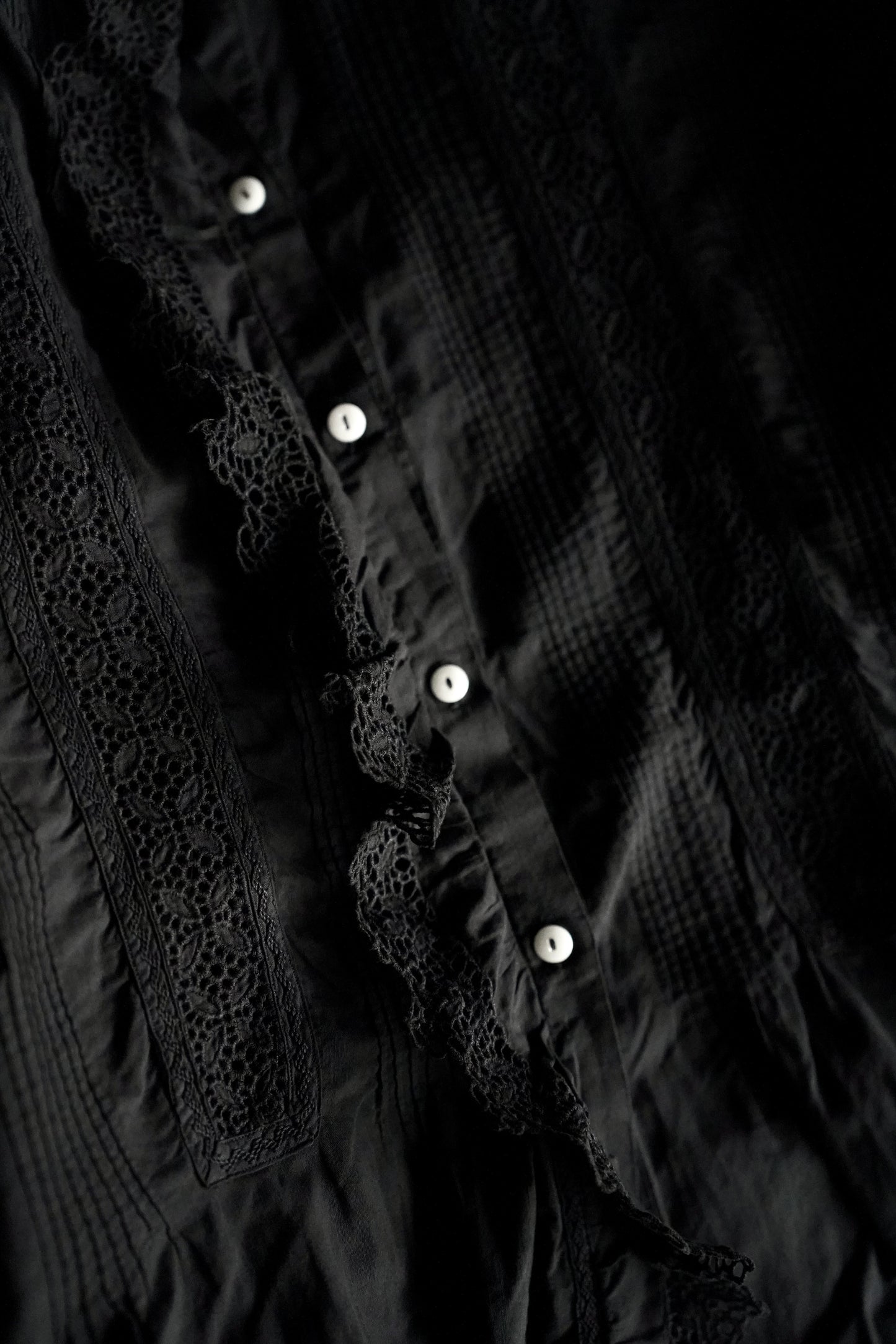 WOMEN　VINTAGE　1900-1920's Antique French Cotton Blouse black #4