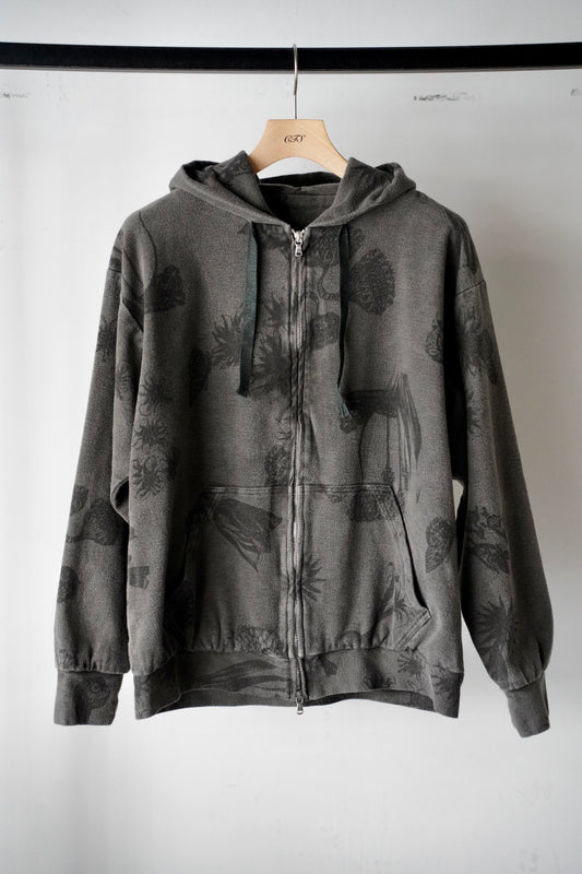 MEN　Kiivu / キフ　ZIP UP HOODED - Drawing Sumi Print Doble + Needle + Sumi O.D -