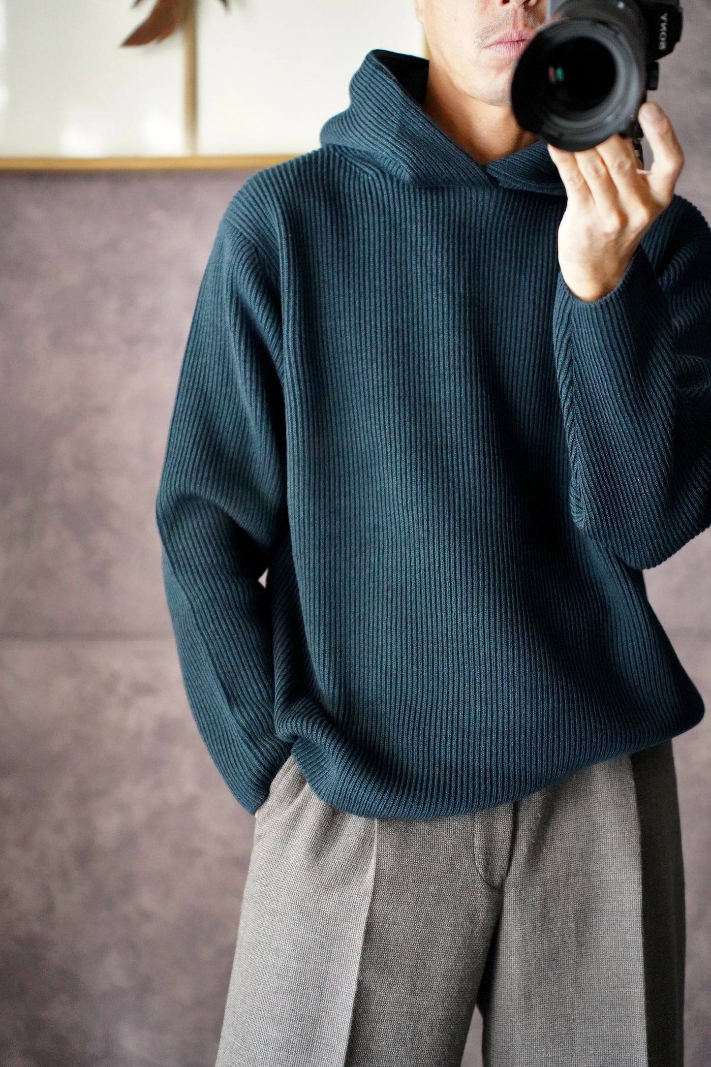 MEN　BATONER / バトナー　SOLID WOOL RIB PULL PARKER