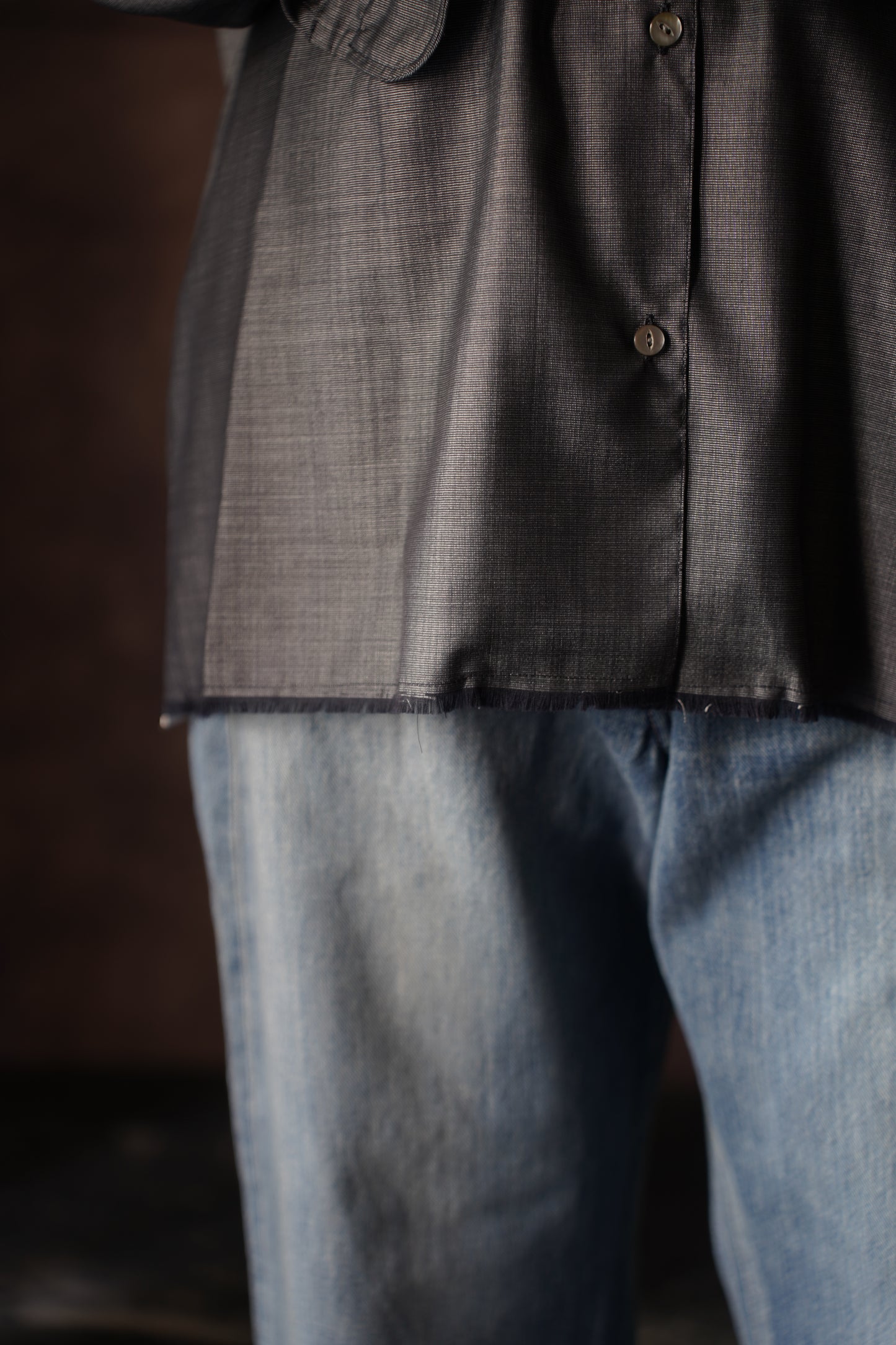 MEN　MAATEE & SONS　OPEN COLLAR フリンジ HWOOL SILK