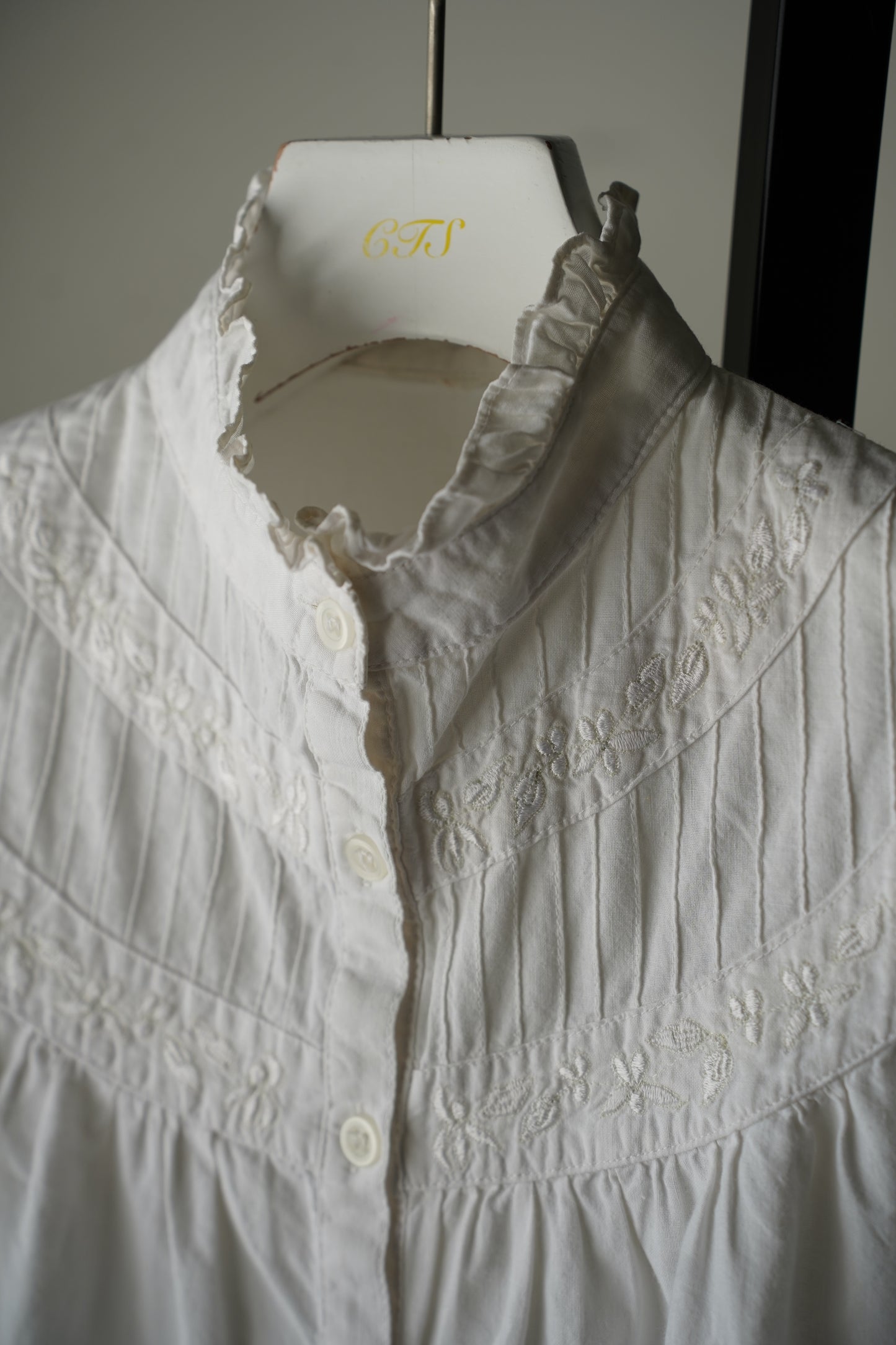 WOMEN　VINTAGE　1900-1920's Antique French Cotton Blouse white #2