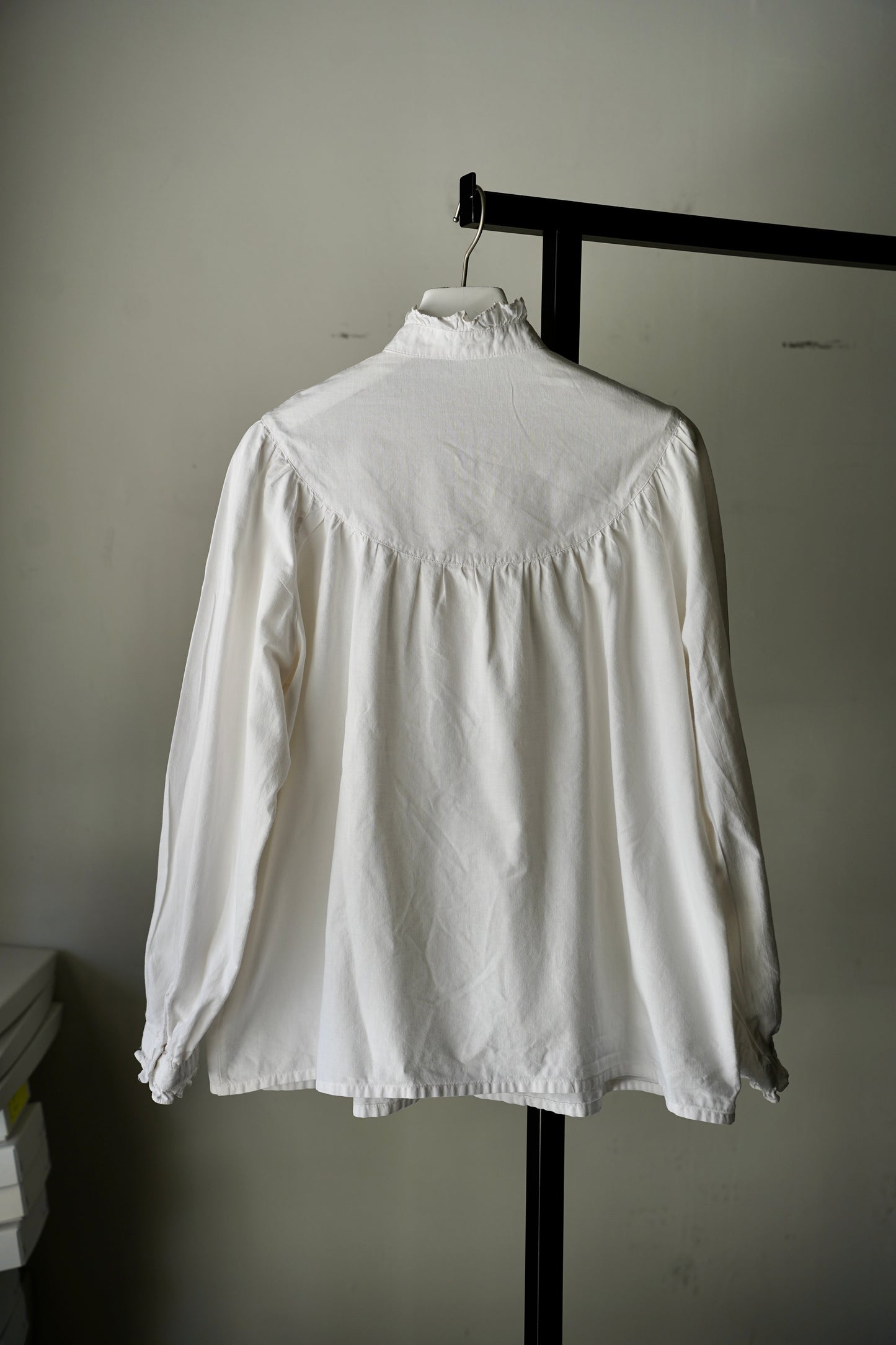 WOMEN　VINTAGE　1900-1920's Antique French Cotton Blouse white #2