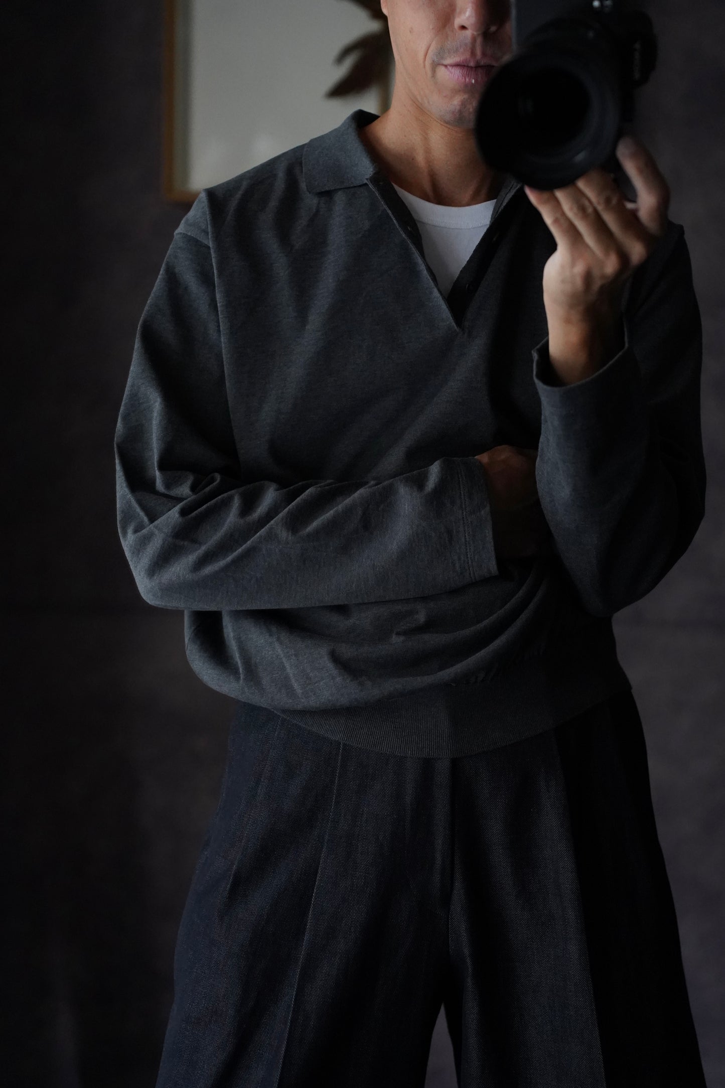MEN　BATONER / バトナー　BLOWSING POLO LONG SLEEVE T-SHIRT