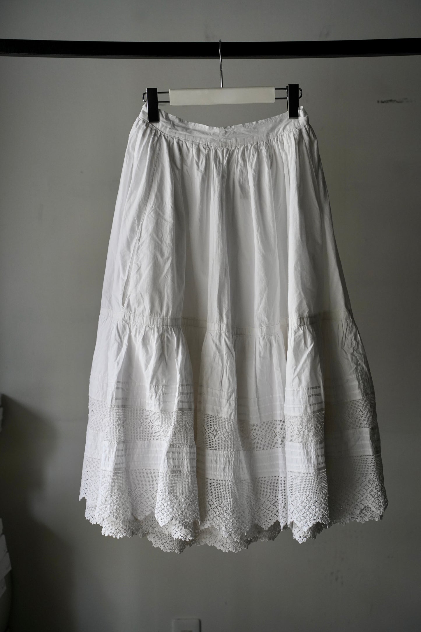 WOMEN　VINTAGE　1920's Antique French Cotton Skirt white #1