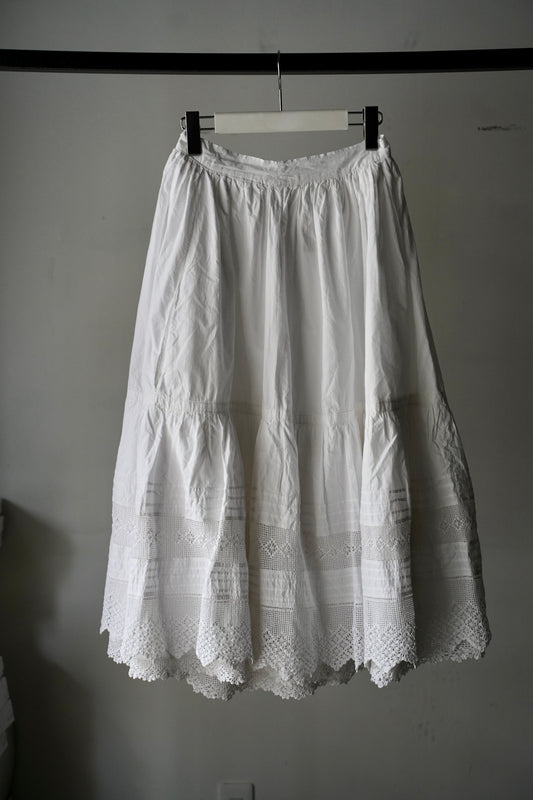 WOMEN　VINTAGE　1920's Antique French Cotton Skirt white #1