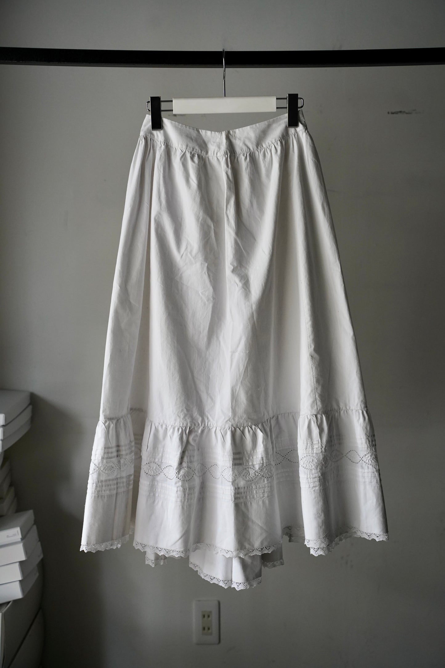 WOMEN　VINTAGE　1920's Antique French Cotton Skirt white #2