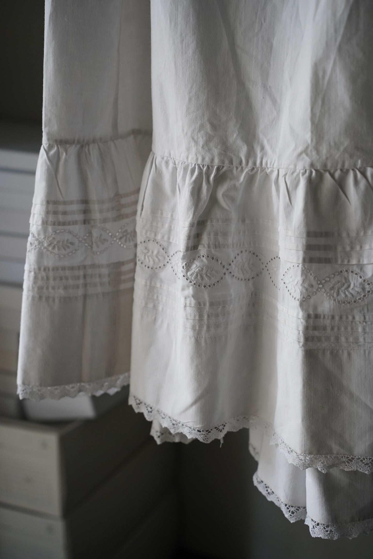 WOMEN　VINTAGE　1920's Antique French Cotton Skirt white #2