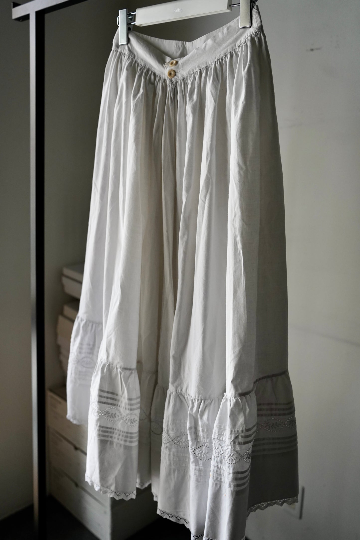WOMEN　VINTAGE　1920's Antique French Cotton Skirt white #2