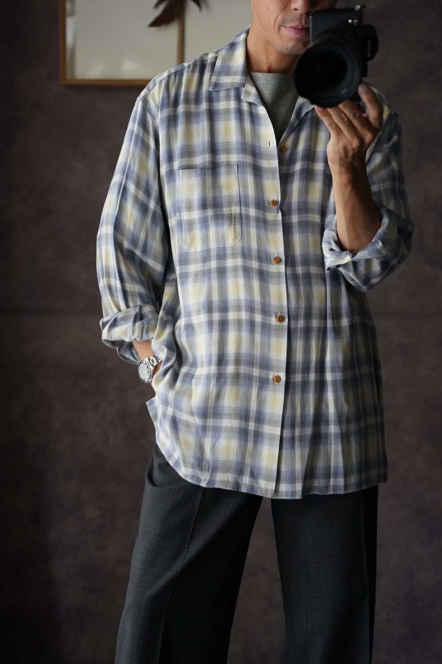 MEN　MAATEE & SONS　op collar shirts "RAYON SILK WHITE OMBRE""