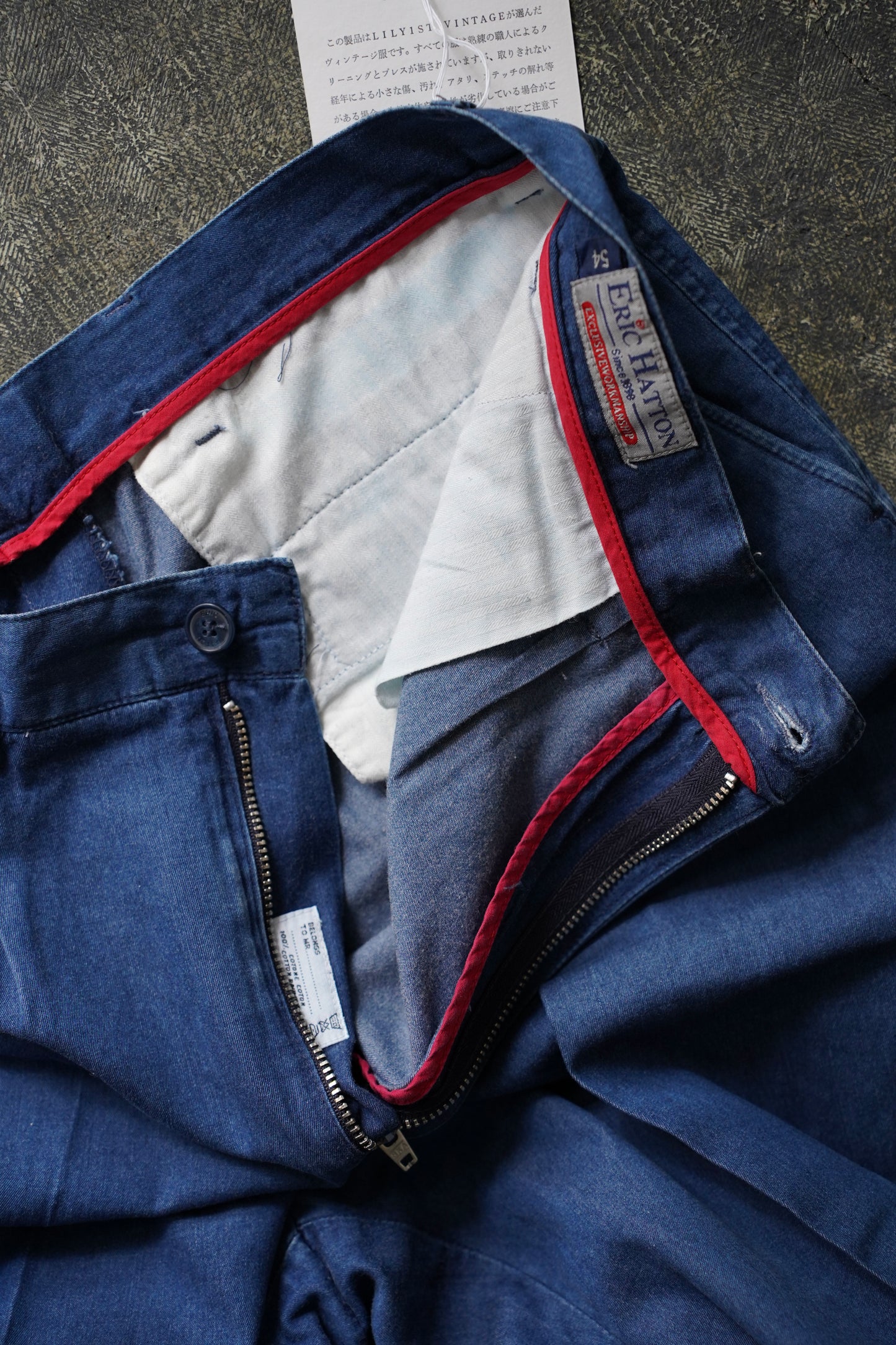 MEN　LILY1ST VINTAGE　1980-1990's Italian Summer Indigo Botton Trousers by ERIC HATTON